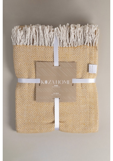 Suez Hardal Beyaz Renkli Yün Tek Kişilik Battaniyesi 91251 150x20 Hardal