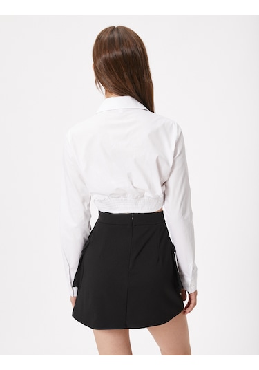 Koton Crop Gömlek Önü Büzgülü Uzun Kollu Pamuklu Beyaz 4wal60022ıw Beyaz