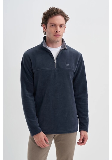 Cazador Yarım Balıkçı Yaka Kalın Polar Regular Fit Sweatshirt-56320 Lacivert