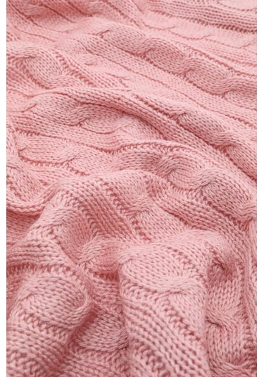 Biocotton Triko Ponponlu Örgü Tv Battaniyesi - Pudra