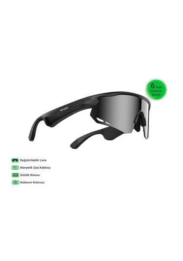 Wiami Akıllı Sporcu Güneş Gözlüğü Bluetooth, Hoparlörlü Ve Dayanıklı Tasarım Siyah