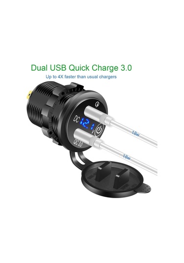 Çift Usb Şarj Cihazı Qc3.0 Modifiye Motosiklet Rv Araba Adaptörü Hızlı C Kırmızı Işık