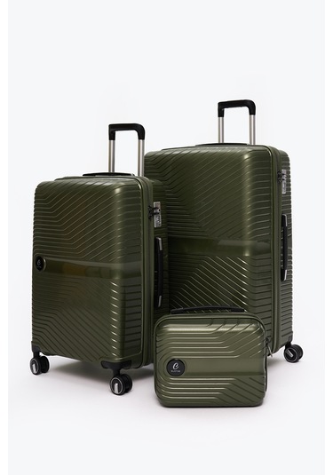 Elatae Exclusive Pro Polipropilen Kırılmaz 3'lü Valiz Seti Büyük - Orta Boy Ve Makyaj Çantası Haki 5239 Haki