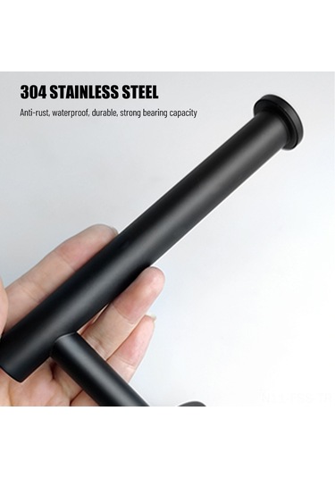 Hfambition Paslanmaz Çelik Banyo Aksesuar Seti: 40 Cm Duvar Askılı Havlu Ve Kıyafet Askısı Siyah