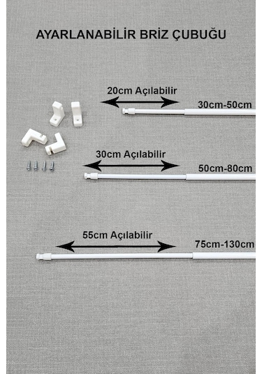 Ayarlanabilir Briz Perde Çubuğu 50-80cm 2 Adet Beyaz