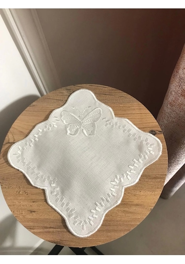 Nivemeshome Kelebek Beyaz Kare 6 Adet Keten Kokteyl Peçetesi Kahve Yanı Sunumluk Beyaz