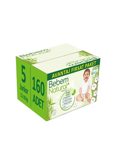 Bebem Bebek Bezi Natural Beden:5 11-18kg Junior 160 Adet