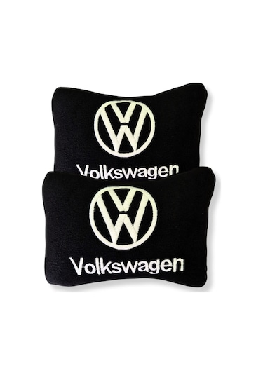 Volkswagen Nakış Işlemeli Siyah Polar Ortopedik Araç Oto Koltuk Seyahat Boyun Yastık / 2'li Set