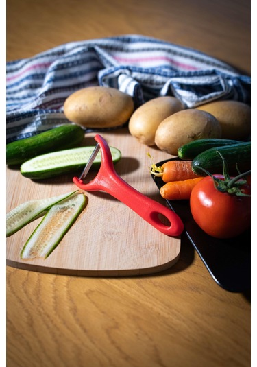 Solingen Mat Kırmızı Sapan Soyacak Paslanmaz Alman Çeliği, Ergonomik Sap, Çift Yönlü Kullanım-183 Kırmızı