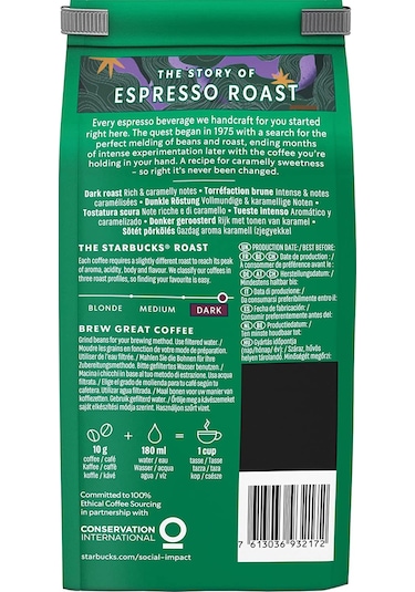 Starbucks Espresso Dark Roast Çekirdek Kahve 200 G