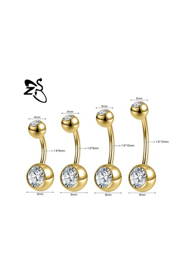 Zs 14g Paslanmaz Çelik Göbek Piercingi 6/8/10/12 Mm Cz Kristal Takı Whıtesaf Altın Renk Saf Altın Renk