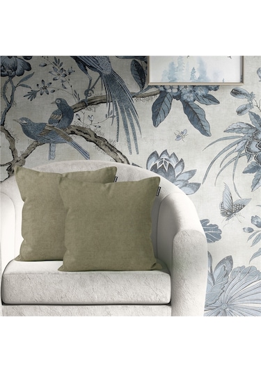 2'li Kadife Dokulu Kırlent Kılıfı Haki Yeşil