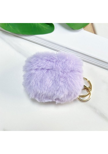 Apple Airpods 3. Nesil İle Uyumlu Kılıf Kalp Leopar Taş Kiraz Desenli Fiyok Tutmalı Kılıflar Lila