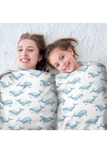 Balina Desenli 47 İnç Yuvarlak Polar Battaniye, Yumuşak, Hafif, Yetişkin & Çocuk-a18 Whale Watercolor Blue