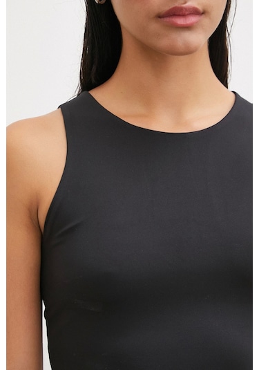 Never More Basic Crop Top Siyah Siyah