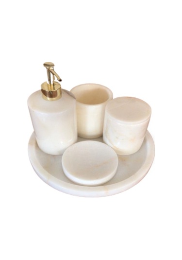 Fulla Mermer Banyo Seti Beyaz 5li Beyaz