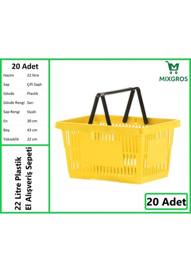 Plastik Market Alışveriş El Sepeti 22 Litre Sarı 20 Adet Sarı