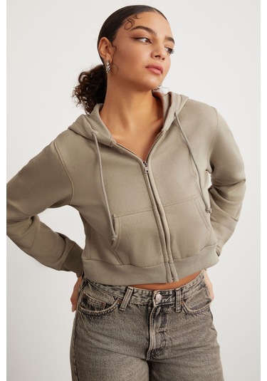 GRIMELANGE Delıa Kadın Crop İçi Polarlı Fermuarlı Organik Pamuklu Kapüsonlu Kordonlu Bej Sweatshirt Bej GRIMELANGE Delıa Kadın Crop İçi Polarlı Fermuarlı Organik Pamuklu Kapüsonlu Kordonlu Bej Sweatshirt Bej