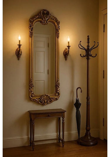 Dekoratif Varaklı Boy Aynası Gold