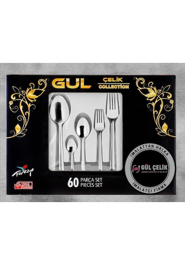 60 Parça 12 Kişilik Çatal Kaşık Seti Sade Model 18/0 Kutulu