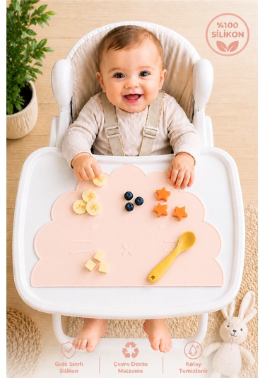 Siliconly %100 Silikon Bebek Beslenme Matı Kolay Temizlenebilir Mama Altlığı Ekru