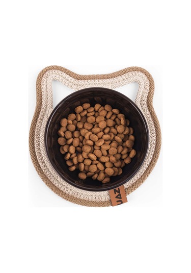 Gobypet Küçük Boy Jüt Hasır Kulaklı Yuvarlak Kedi Köpek Mama Paspası, Matı, Çok Amaçlı Altlık