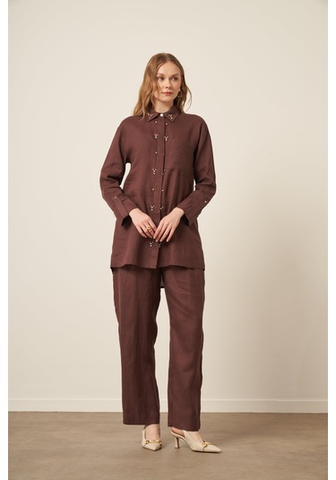 Ftz Women Kadın Ham Keten Takım Kahve 31115 Kahve