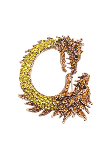 Lemestar Klassik Çin Usulü Zodyak Ejderha Broşu - Çift Başlı, Rhine Taşlı, Kuvvet Ve Şans Sembolü, Unisex Aksesuar, Pembe Altın Rengi Çok Renkli