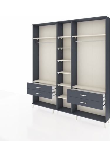 Arges Dolap 10 Raflı 4 Çekmeceli 2 Askılı 220x30x243 Antrasit-aytaşı/antrasit Aytası/antrasıt