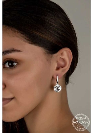 Swarovski Crystal Taşlı Gümüş Beyaz Sallantılı Kadın Küpe