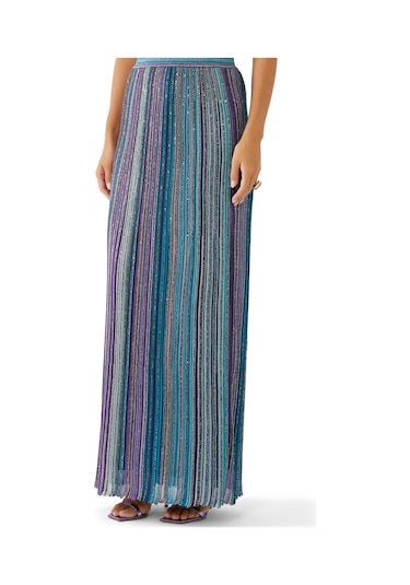 Missoni Payetli Triko Maxi Etek Mavi