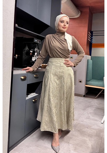 Etk005 Yandan Fermuarlı Kraşlı Kloş Etek Taş