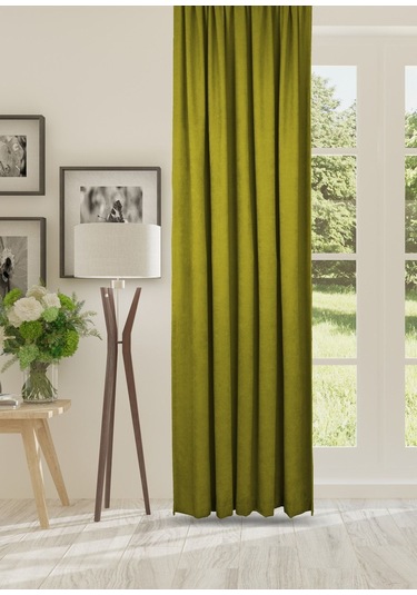 Cheap's Home Petek Dokulu Kadife Dokuma Düz Dikiş Ekstrafor Büzgü Fon Perde Yağ Yeşili