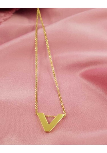 Vog Kişiye Özel Üç Boyutlu Çelik V Harf Sarı Renkdeniz Ve Havuz Suyuna Dayanıklı Paslanmaz Kolye Sarı