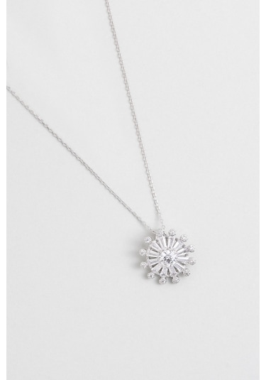 Işıltı Güneşi 18 Ayar Beyaz Altın Kaplama 45 Cm Gümüş Kolye Beyaz