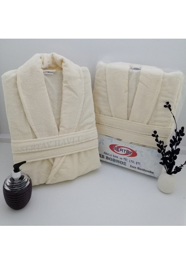Sertay Havlu %100 Pamuk Bukle Lüks Tek Bornoz S0015 Krem