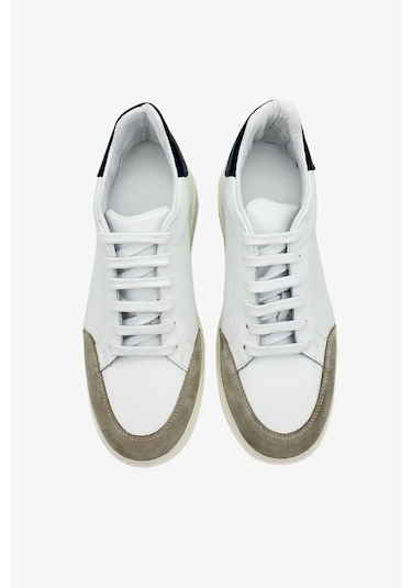 Elevold Man Erkek Hakiki Deri 7 Cm Boy Uzatan Beyaz Spor Ayakkabı Beyaz