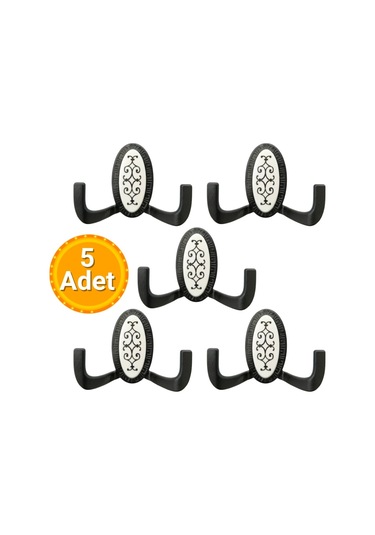 5 Adet Metal Vestiyer Askılığı - Mat Siyah, Desenli, Dayanıklı, Elbise Ve Mobilya Askılığı Siyah - Beyaz