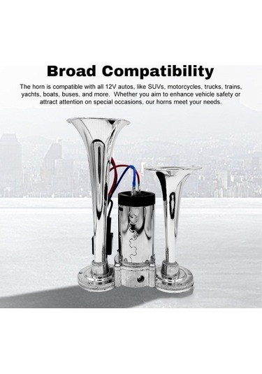 Createtech 600db Çift Borulu Kompresörlü Araç Kornası - 12v, Motosiklet, Kamyon, Otobüs İçin