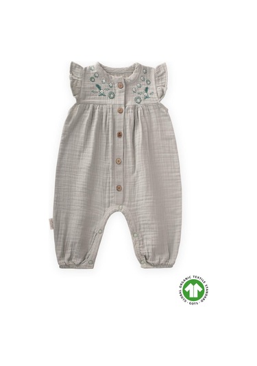 Cigit Organik Nakışlı Müslin Tulum 0-3 Yaş Su Yeşil Yeşil