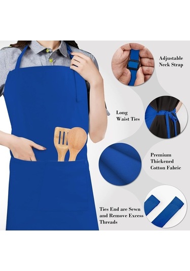 Fastbuy Mutfak Şef Önlük & Şapka Seti, 2 Cepli, Ayarlanabilir, Pamuklu, Mavi Diğer