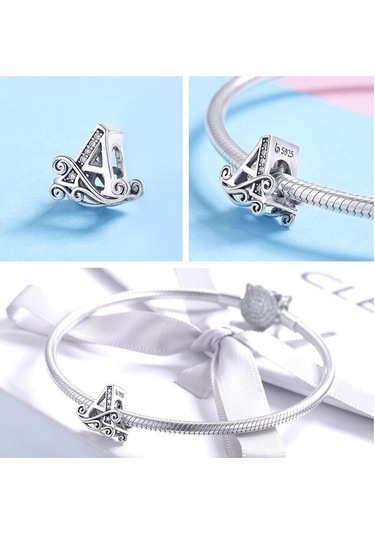 Bamoer Otantik 925 Ayar Gümüş Vintage Mektup A'dan Z'ye Zirkon Boncuk Takılar Fit Charm Bilezikler Dıy Takı A