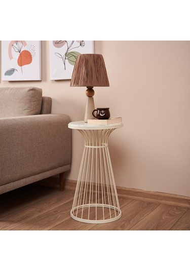 Begüsa Teksas Mermer Görünümlü Yan Sehpa - Beyaz Beyaz