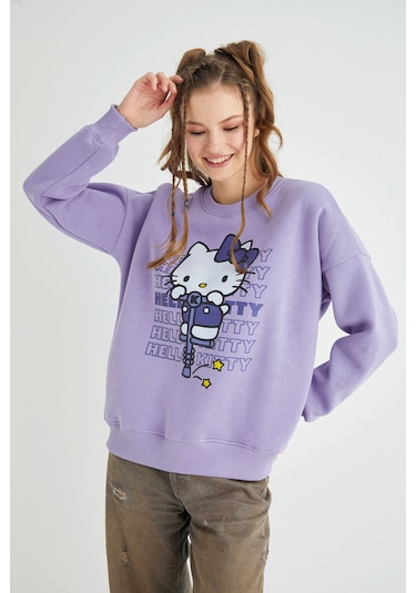 Hello Kitty Lisanslı Baskılı Kalın Oversize Sweatshirt Renkli