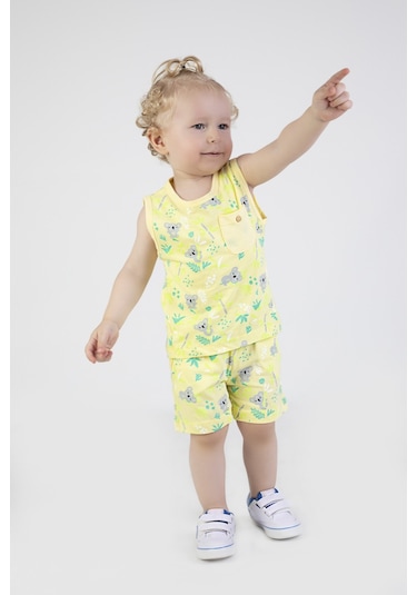 Erkek Çocuk Sevimli Desen Kolsuz Atlet Basic Şortlu Alt Üst Takım 001