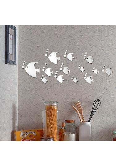 Springsun 13'lü Akrilik Akvaryum Balığı Yansıtıcı Duvar Sticker Seti - Ev Dekorasyonu, Hafif, Kaldırılabilir, Çeşitli Duvar Türlerine Uygun Çok Renkli