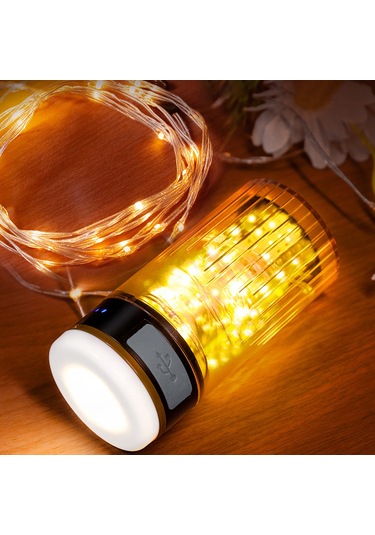 Wezone 10 Metre Ip45 Su Geçirmez Kamp Lambası - 6 Aydınlatma Modu, 1200mah Pil Ve Powerbank Özelliği, Sarı Işık, Kolay Saklama Tekerlekli Işık Şeridi Sarı