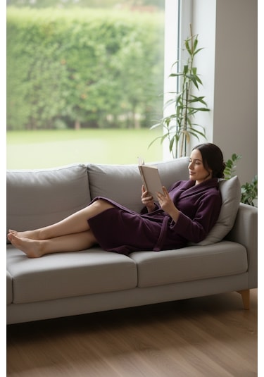 Lumor Şal Yaka Wellsoft Peluş Yumuşak Sabahlık Mor Mor