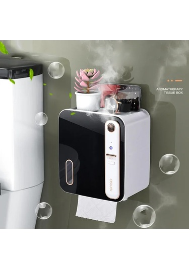 Akıllı Doku Kutusu Depolama Raf Tuvalet Kağıdı Tuvalet Kağıt Altın - Siyah