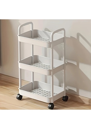 Elmpaly Beyaz 3 Katlı Kilitlenebilir Tekerlekli Çok Amaçlı Ofis Banyo Mutfak Organizasyon Arabası